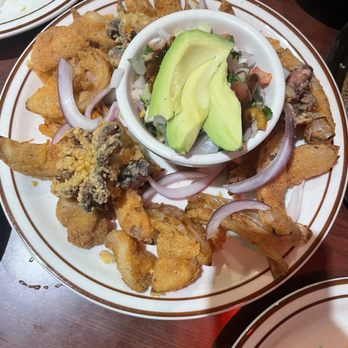 El Patrón Downtown Riverside signature dishes Ceviche de CamaronChile VerdeFried Pulpo